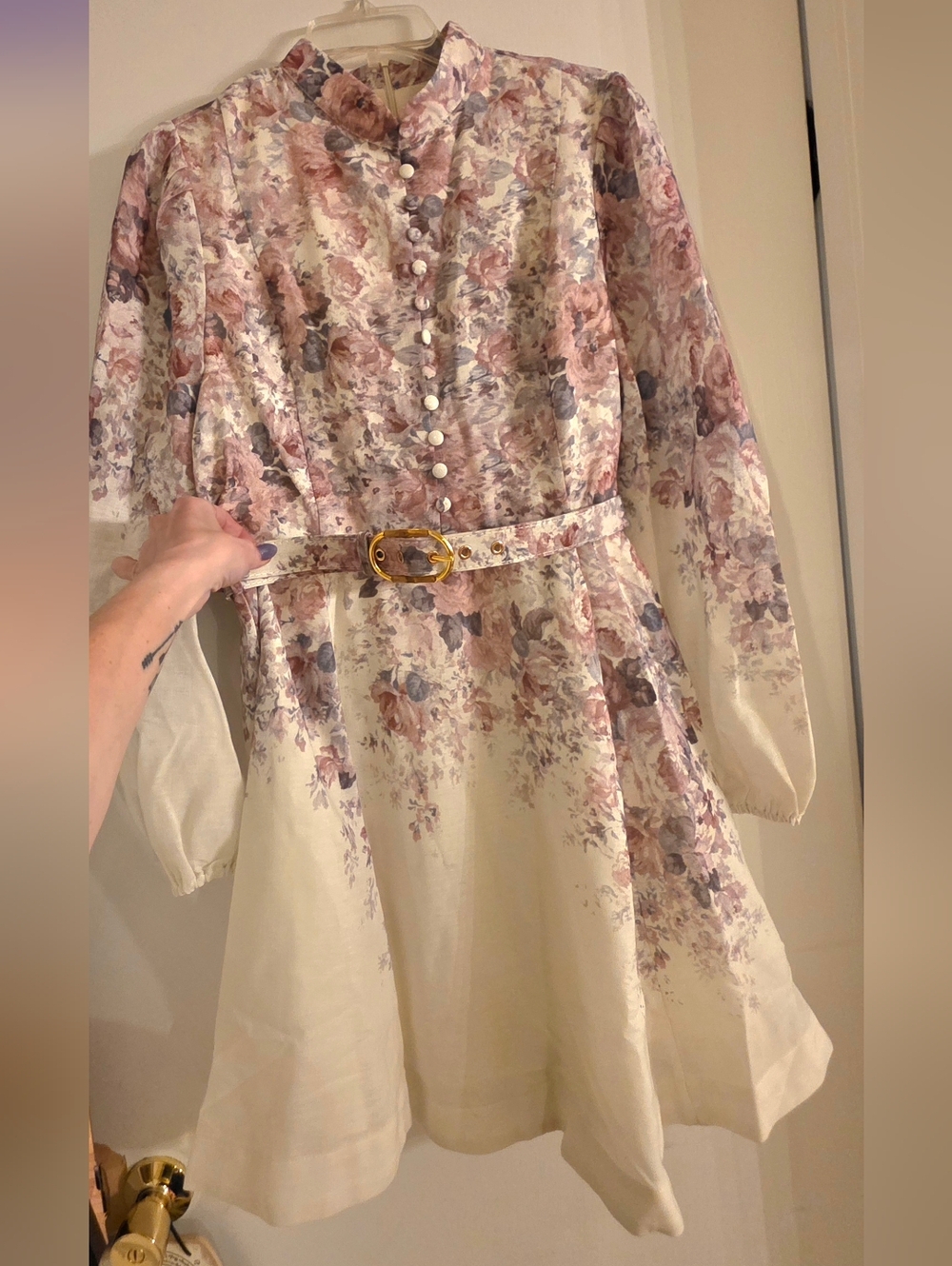 Anewsta Floral Cream and Blush Belted Women's Dress Zimmetmann Inspired Size8/10